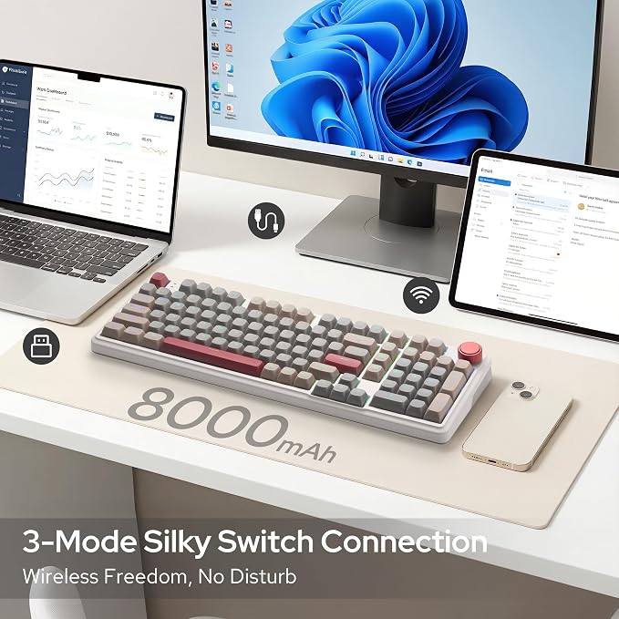Redragon K768 PRO Wireless 100-Key Gasket Gaming Keyboard, Knob + 8000mAh | Multi-Function Control Wheel, 0-Delay Tri-Mode, Cushioned 5-Layer Noise Dampening for Creamy Thocky Sound, Practical 95% Size - Image 3