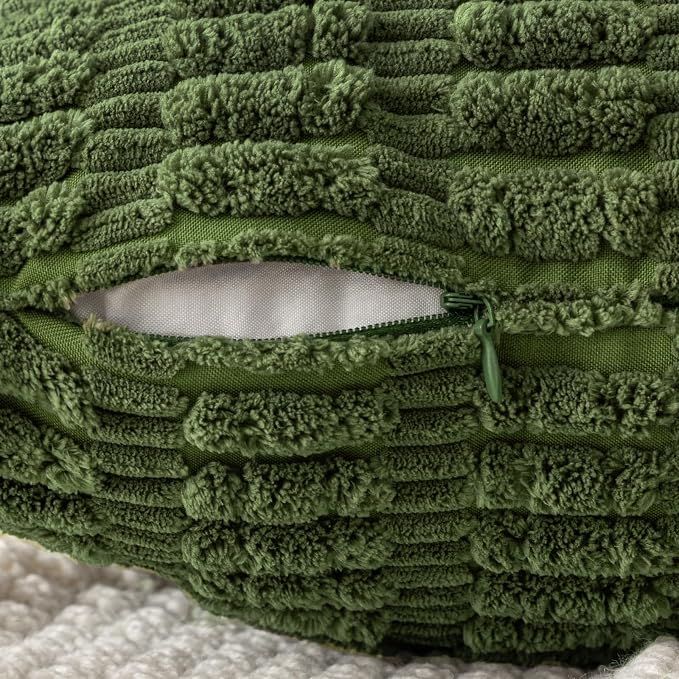 MIULEE Pack of 2 Spring Corduroy Decorative Throw Pillow Covers 18x18 Inch Soft Boho Striped Pillow Covers Modern Farmhouse Home Decor for Summer Sofa Living Room Couch Bed Moss Green - Image 3