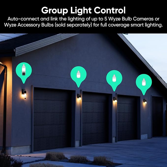 WYZE Bulb Cam Security Camera, 2K HD Outdoor Light Bulb Camera, Color Night Vision, Dimmable LED Bulb, Motion Detection, Siren Alarm, Works w/Alexa/Google Assistant (2 Pack) - Image 8