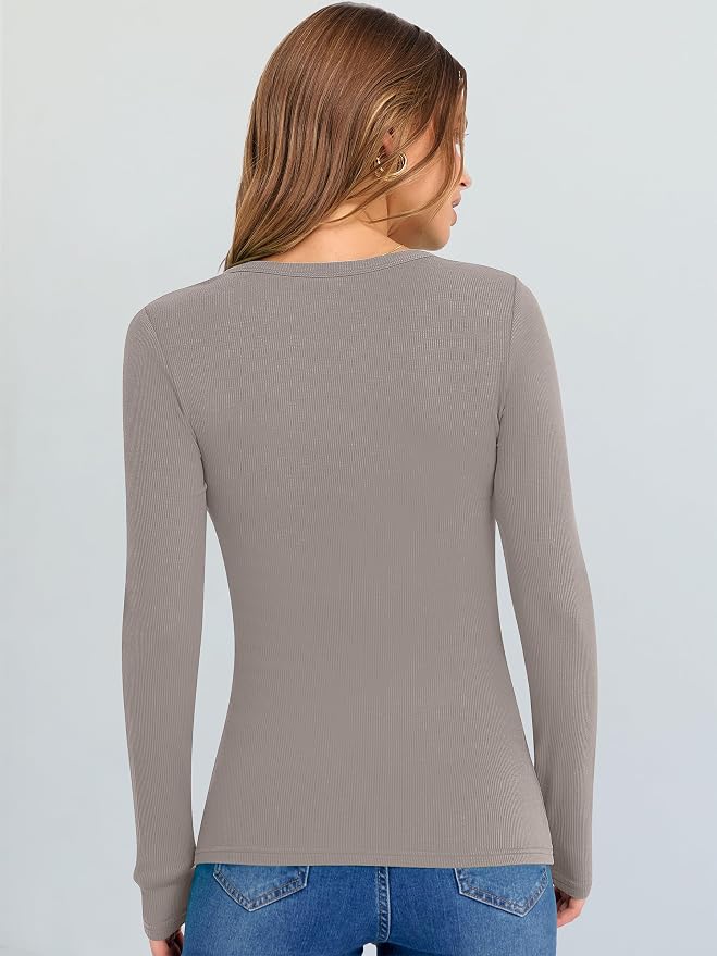 ANRABESS Long Sleeve V Neck Shirts for Women | Soft Comfy Ribbed Knit Fitted Tshirts, Casual Going Out Tops, 2026 Trendy Basic, Fall Winter Underscrub Layering Clothes - Image 3