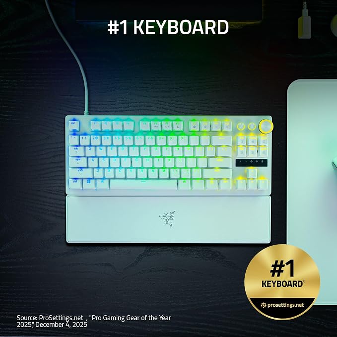 Razer Huntsman V3 Pro TKL 8KHz Esports Gaming Keyboard, White | Analog Optical Switches Gen 2, 8000 Hz Polling, Razer Snap Tap, Rapid Trigger, Adjustable Actuation, Media Controls - Image 2