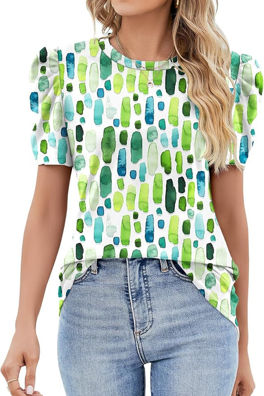 Ivicoer Puff Short Sleeve Shirt for Women Eyelet Tops Summer Crewneck Blouse Loose Fit S-XXL by Ivicoer