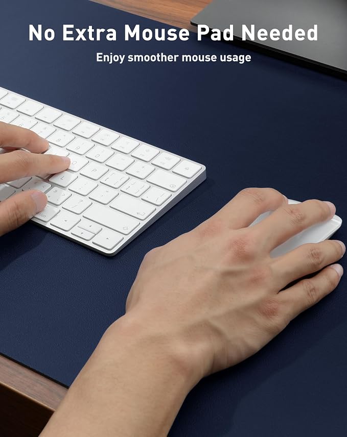 Aothia Faux Leather Desk Mat - Large Mouse Pad, Non-Slip PU Leather Blotter, Waterproof Writing Surface for Office and Home (Dark Blue, 63" x 17") - Image 4