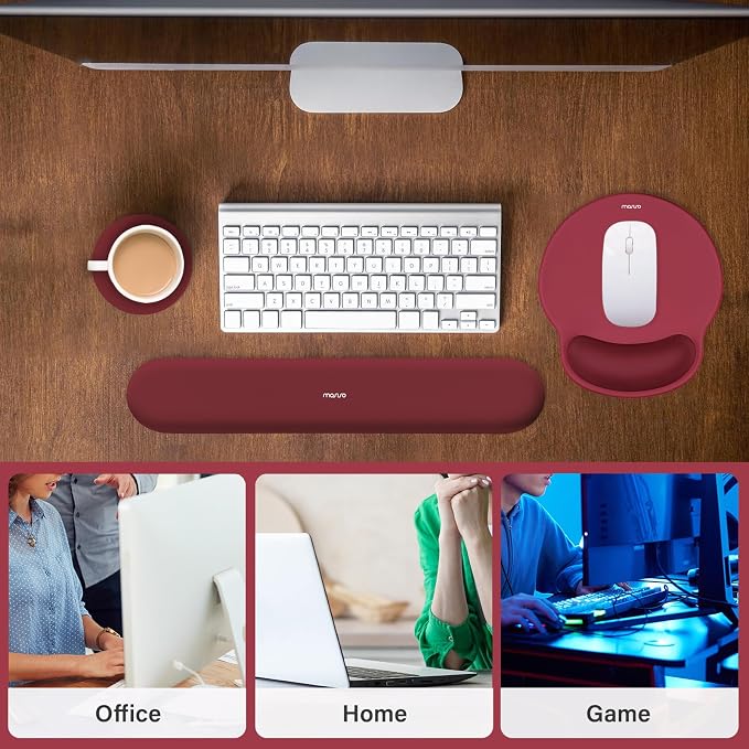 MOSISO Wrist Rest Support for Mouse Pad&Keyboard Set, Wine Red | Circle Curved Ergonomic Mousepad Non-Slip Base Home/Office Pain Relief&Easy Typing Pad with Soft Cloth&Silicone Lining - Image 6