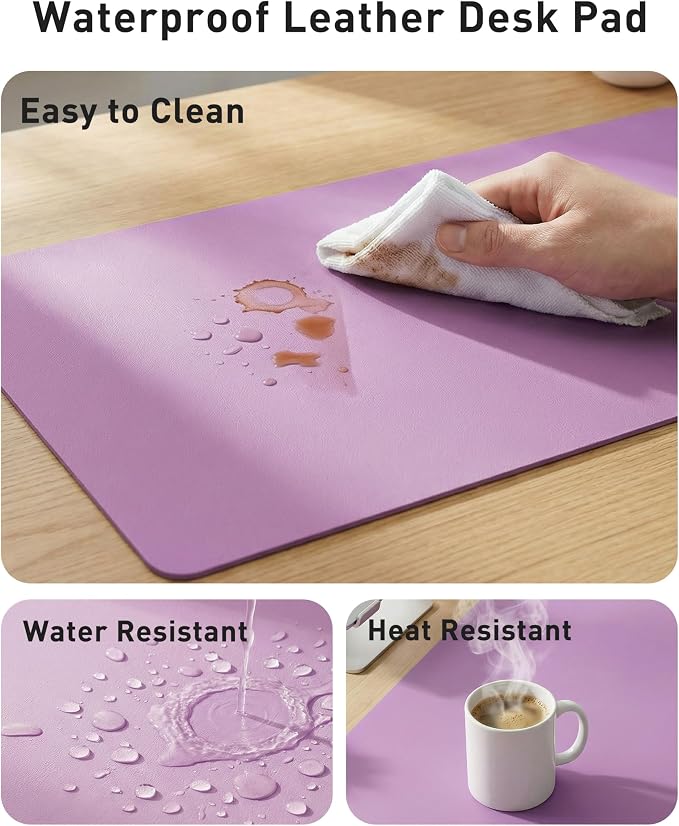 Aothia Faux Leather Desk Mat - Large Mouse Pad, Non-Slip PU Leather Blotter, Waterproof Writing Surface for Office and Home (Iris Violet, 42" x 17") - Image 7