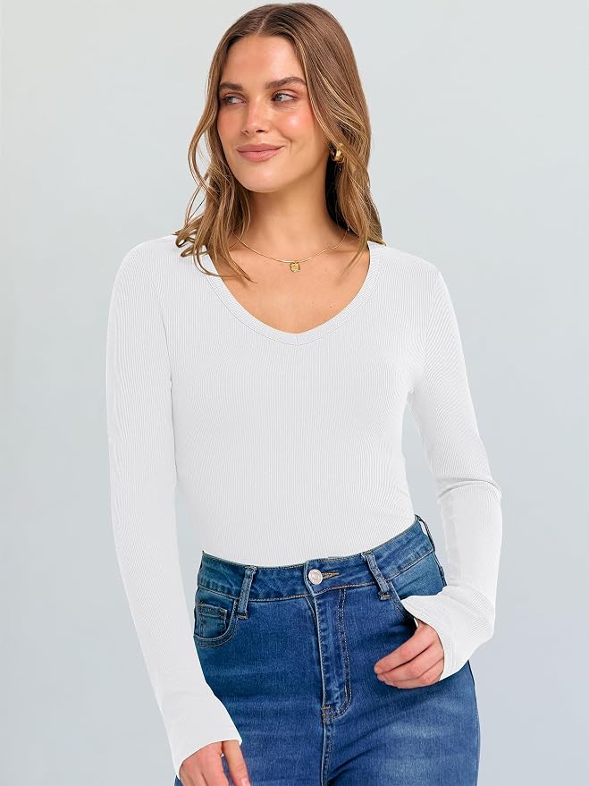 ANRABESS Long Sleeve V Neck Shirts for Women | Soft Comfy Ribbed Knit Fitted Tshirts, Casual Going Out Tops, 2026 Trendy Basic, Fall Winter Underscrub Layering Clothes - Image 7