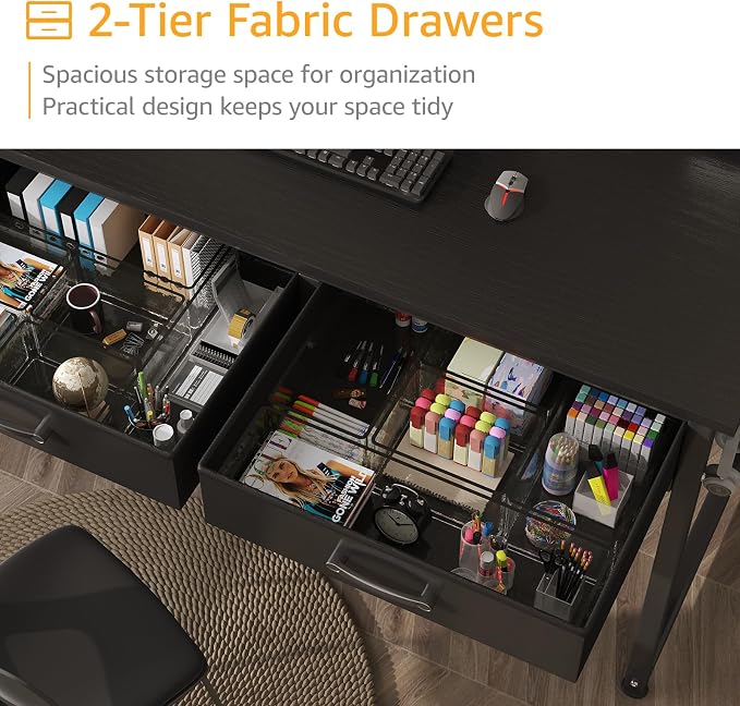 DLisiting Computer Desk with Fabric Drawers for Home Office Bedroom, 40 Inch Small Gaming Desk with 2 Drawers, Study Writing Table PC Desks, Black - Image 6