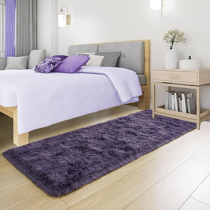 Tepook Soft Runner Rugs for Bedroom 2x6 ft with Rubber Backing, Purple Fluffy Rugs for Living Room, Shag Bedside Rug Fuzzy Plush Carpet for Room, Area Rug for Dorm Nursery Hallway Indoor Home Decor - Image 3