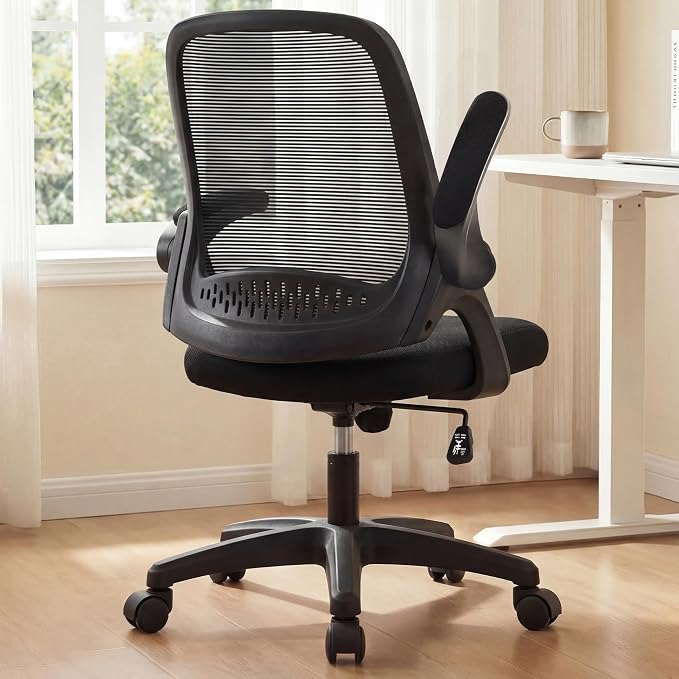 NEO CHAIR Office Desk Chair Computer Gaming Ergonomic Lumbar Back Support with Flip-up Padded Armrest Adjustable Height and Wheels for Home Vanity Bedroom Study (All Black) | Lumbar Support, Height Adjustment, 360° Swivel and Rolling Base, Space-Saving... by NEOCHAIR