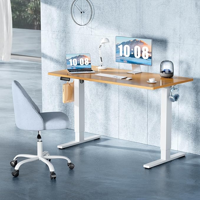 DUMOS 40 Inch Electric Standing Desk, Memory Adjustable Home Office Desk | Sit Stand Up Desk for Work Home Office,Adjustable Desk, Rising Computer Table with Splice Board,Cable Management,Hook,Oak - Image 4