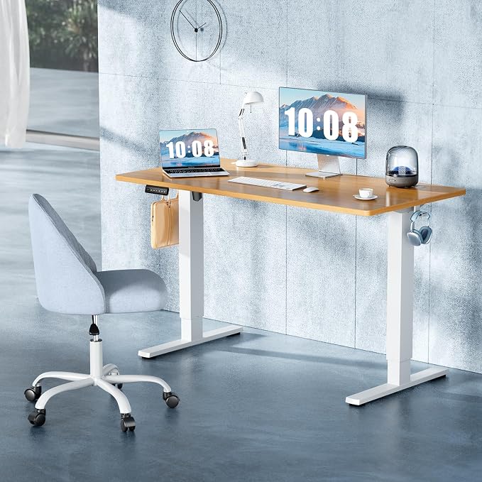 DUMOS 48 Inch Electric Standing Desk, Memory Adjustable Home Office Desk | Sit Stand Up Desk for Work Home Office,Adjustable Desk, Rising Computer Table with Splice Board,Cable Management,Hook,Oak - Image 4