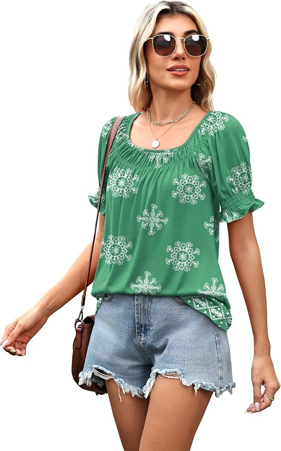 WIHOLL Womens Short Sleeve Square Neck Summer Tops Dressy Casual Blouses Trendy Clothes 2026 - Image 4