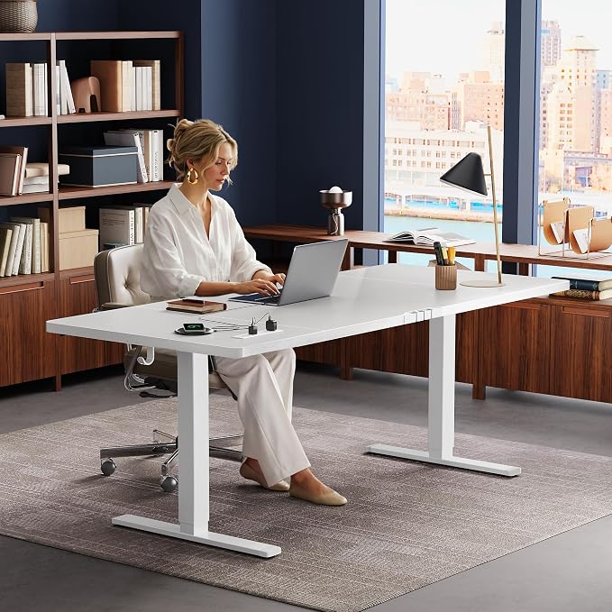 Huuger 71 X 30 Inch Electric Standing Desk with Power Outlets and USB-C Port, Height Adjustable Desk, Sit Stand Desk for Home Office, Computer & Gaming Desk with 4 Presets, Stable Steel Frame, White - Image 8