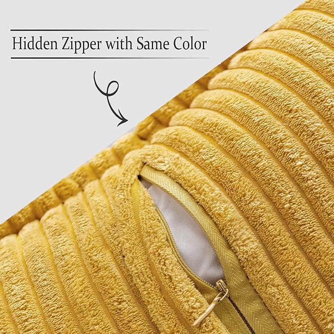 MIULEE Decorative Throw Pillow Covers for Couch Bed Livingroom 18x18 Inch Set of 2 Fall Mustard Yellow Boho Accent Throw Pllows Broadside Striped Patchwork Soft Corduroy Pillowcases - Image 3
