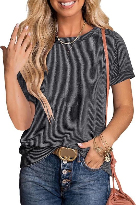ANRABESS Womens Short Sleeve Crewneck Shirts Ribbed Knit High Low Hem T Shirt 2026 Summer Spring Casual Tops Trendy Clothes by ANRABESS