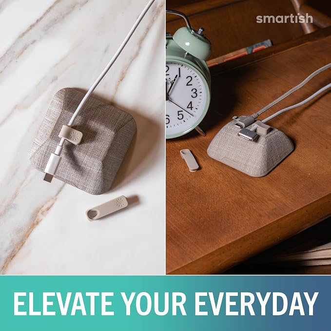 Smartish® Magnetic Cord Holder - Cable Wrangler Organizer with Magnet Clips for Charger Management on Desktop, Nightstand for USB-C + Lightning - Lightly Toasted Beige - Image 4