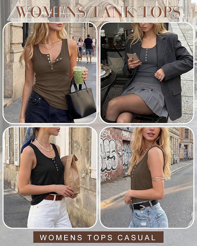 Ficerd 3 Pack Women's Henley Tank Tops Sleeveless Button Down Summer Shirts 2026 Casual Trendy Loose U Neck Tee Blouses - Image 3