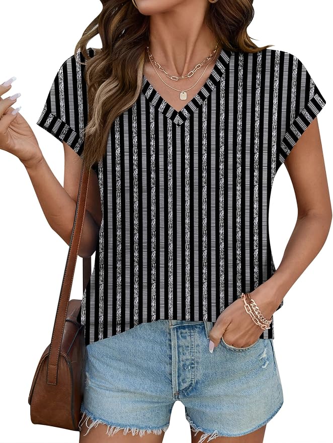Rapbin Womens Summer Tops Women Blouses Dressy Casual V Neck T Shirts Short Sleeve Spring Tops for Women - Image 4