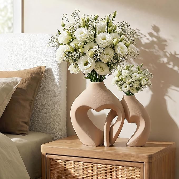 Ceramic Flower Vases Home Decor Heart Shaped Vase Set of 2 | Nordic Heart Shaped Vases Minimalist Decorative Vase for Table Centerpiece Wedding Dining Living Room Office House Decoration - Image 6