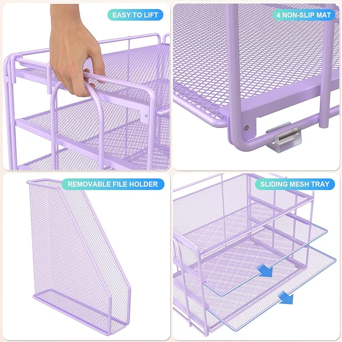 gianotter 4-Tier Paper Organizer With Magazine Holder | Desk Organizers and Accessories, File Organizer for Office Supplies Storag (Purple, 4-Tier) - Image 6