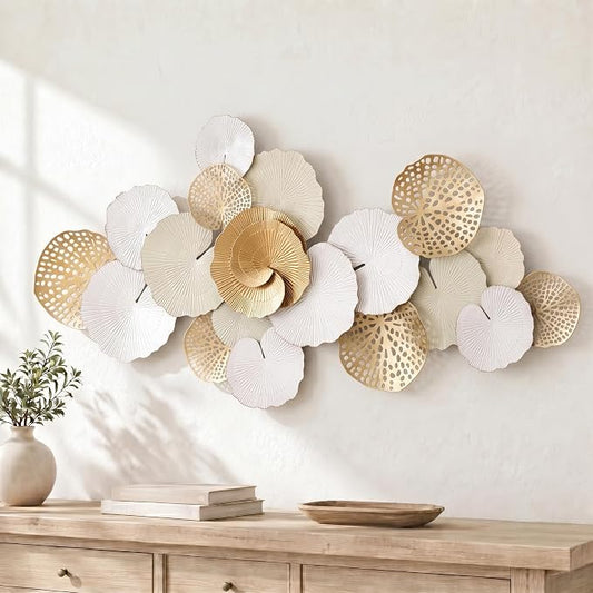 Axioglo 67" Large Wall Decor 3D Lotus Leaf Metal Wall Art for Living Room | 67" x31" metal wall decor with layered metal texture, mounting hardware, two-way display by Axioglo