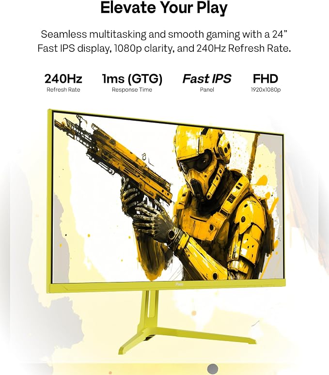 Pixio PX249 Wave Yellow 24 inch 240Hz Refresh Rate FHD 1080p Resolution Fast IPS Panel 1ms GTG Response Time Built-in Speakers Gaming Monitor with Adaptive Sync - Image 2