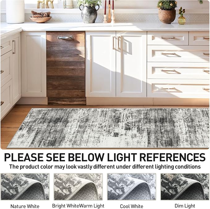 2'6''x8' Runner Rugs Washable Rug: Modern Abstract Hallway Runner Rug Indoor Soft Low Pile Thin Carpet Anti-Skid Non-Shedding Carpets for Kitchen, Entryway, Laundry, Bedroom - Black Grey - Image 7