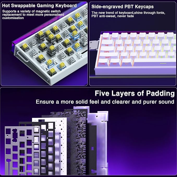 AULA Hero 68 HE 60% Gaming Keyboard Wired, Hall Effect Magnetic Switch Keyboard with Adjustable Actuation, Fast Trigger Mode, 8K Hz Polling Rate, 0.125ms Latency,Side Printed PBT Keycaps, RGB Backlit - Image 7