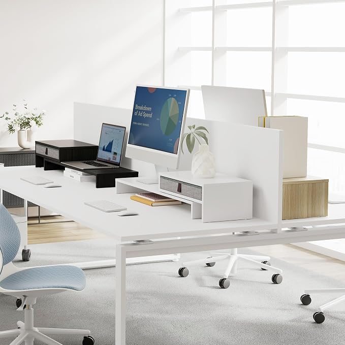 Fenge Computer Monitor Riser Stand with Drawer for 2 or 3 Monitors ,Adjustable Length and Angle Desktop Laptop Stand,Office Organizer,Printer,White - Image 7