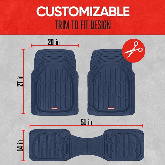 Motor Trend FlexTough Floor Mats for Cars, Blue Deep Dish All-Weather Car Mats, Waterproof Trim-to Fit Automotive Floor Mats for Cars Trucks SUV, Universal Floor Liner Car Accessories - Image 5