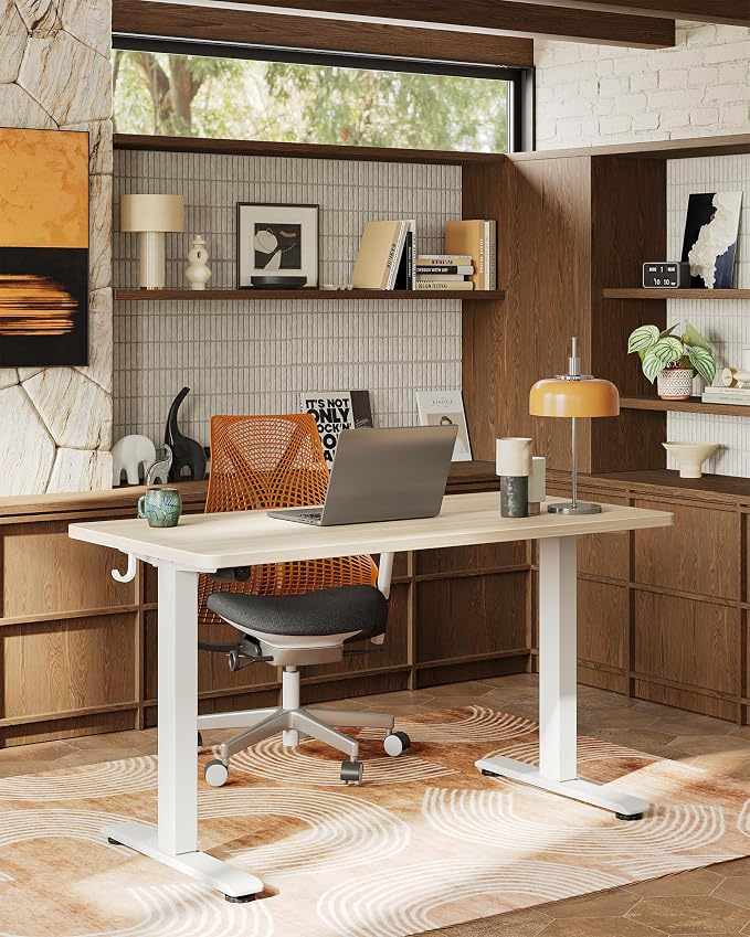 TIQLAB Electric Standing Desk, 47 * 24 Inches Adjustable Height Stand up Desk,Sit Stand Home Office Table with Splice Board, Light Walnut - Image 2
