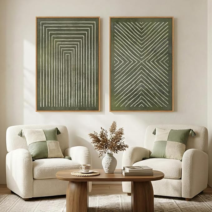 Large Framed Green Abstract Wall Art, 2 Piece Modern Canvas Prints Paintings, Minimalist Sage Green Geometric Pictures for Living Room Dining Room Bedroom Office Hallway Lounge Wall Decor 24x36 In - Image 4