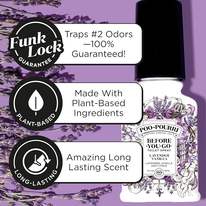 Poo-Pourri Before-You-Go Toilet Spray, Lavender Vanilla, 4 Fl Oz, Up to 200 Uses, Bathroom Odor Deodorizer, Plant-Based with Essential Oils, for Home or Work, Lavender, Vanilla and Citrus Scent - Image 2