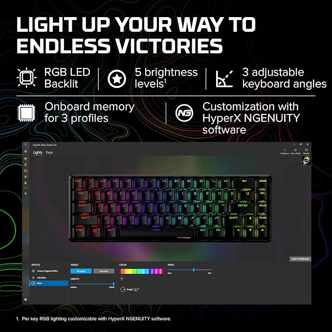 HyperX Alloy Origins 65 - Mechanical Gaming Keyboard – Compact 65% Form Factor - Linear Red Switch - Double Shot PBT Keycaps - RGB LED Backlit - NGENUITY Software Compatible,Black - Image 6