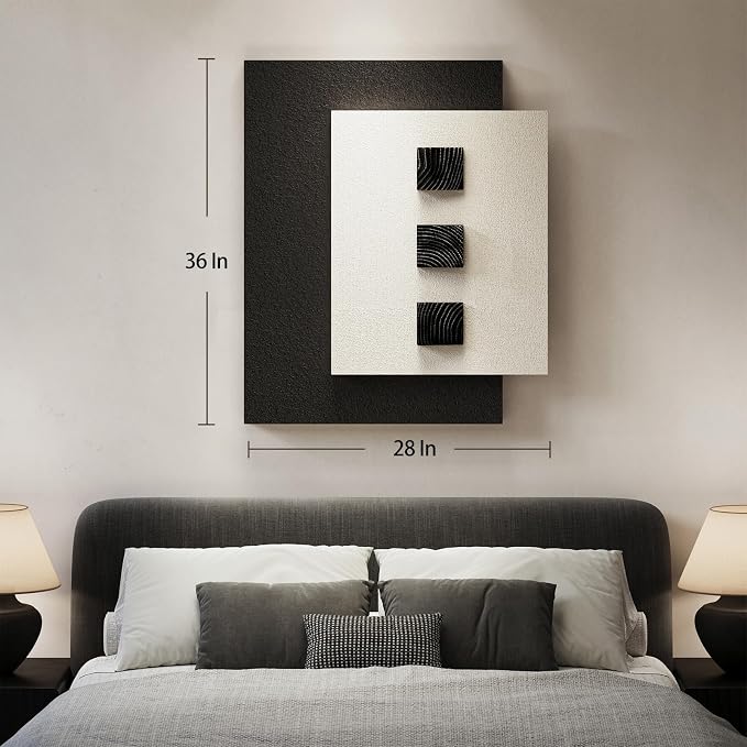 Cuspin Large 3D Wood Wall Art for Living Room, Minimalist Black and White Geometric Wall Decor, Modern Textured Wooden Blocks Artwork for Bedroom Dining Room Office Hallway - Image 6