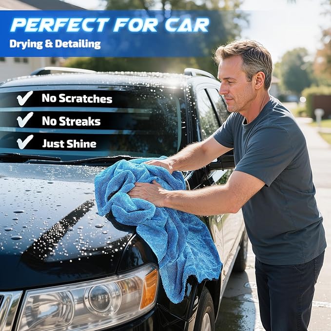 SMINDER 2-Pack 1200 GSM Car Drying Towels – Microfiber Towels for Cars (36" x 24"), Ultra-Absorbent, Streak-Free, Scratch-Free, No Water Spots, Double-Twist Pile & Edgeless Design(Blue) - Image 6