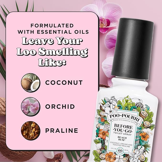 Poo-Pourri Before-You-Go Toilet Spray, Beach Bum, 2 Fl Oz, Up to 100 Uses, Bathroom Odor Deodorizer with Essential Oils for Home or Work, Travel Essentials, TSA Approved Size, Coconut, Orchid Scent - Image 6