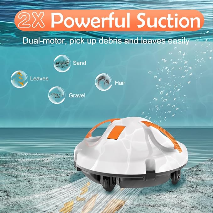 GMAPLAE Cordless Pool Vacuum for Above Ground Pool, Robotic Pool Cleaner with Dual Motors Strong Suction, 130 Mins Runtime, Auto-Parking, Pool Cleaner Robot for Inground Flat Pools Up to 1100 Sq.Ft - Image 3