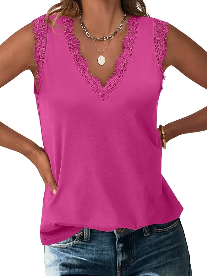 ANRABESS Womens Lace Trim Tank Tops V Neck Sleeveless Shirts 2026 Summer Casual Trendy Dressy Cami Top by ANRABESS