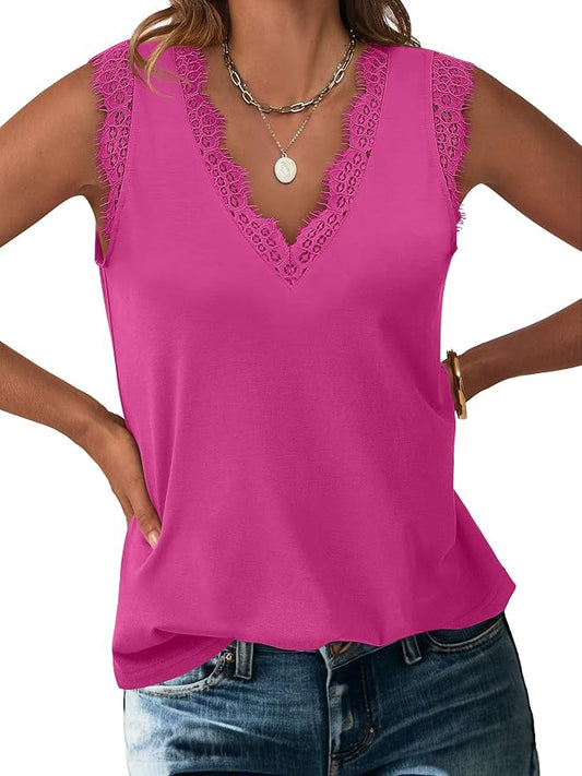 ANRABESS Womens Lace Trim Tank Tops V Neck Sleeveless Shirts 2026 Summer Casual Trendy Dressy Cami Top by ANRABESS