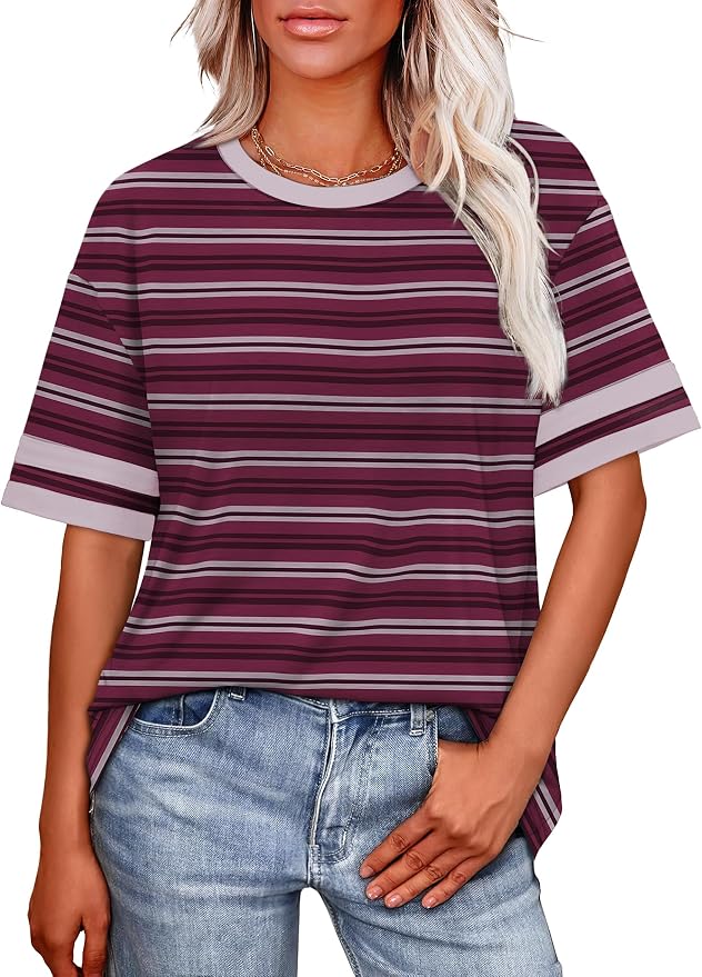 WIHOLL Womens T Shirts Loose Fit Short Sleeve Tees Crew Neck Color Block Summer Tops 2026 Fashion - Image 2