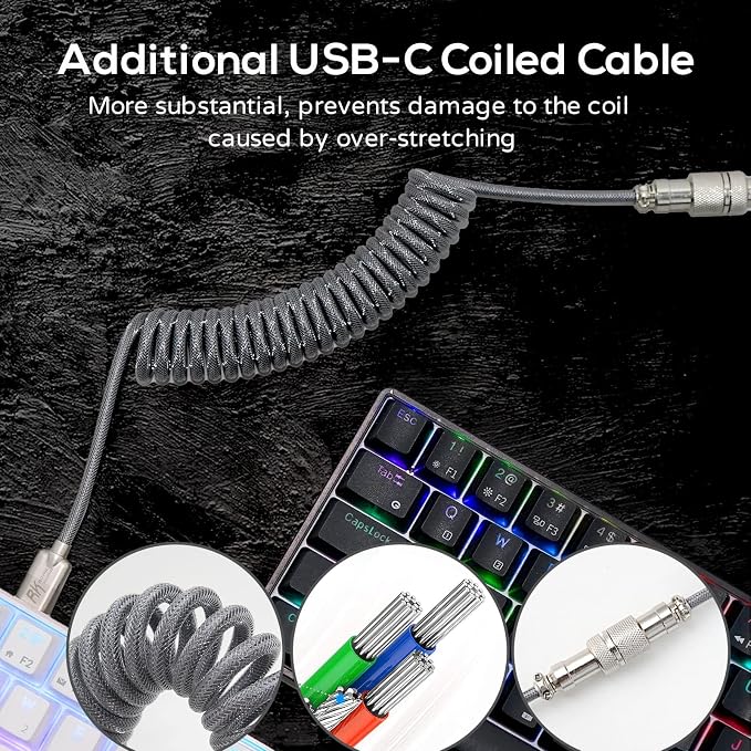 RK ROYAL KLUDGE RK61 Wireless Mechanical Keyboard, 60% Percent RGB, White | Hot Swappable Gaming Keyboard with Bluetooth/2.4G/USB, 61 Keys Ultra-Compact for Win/Mac/PC, Coiled Cable, Linear Red Switch - Image 4