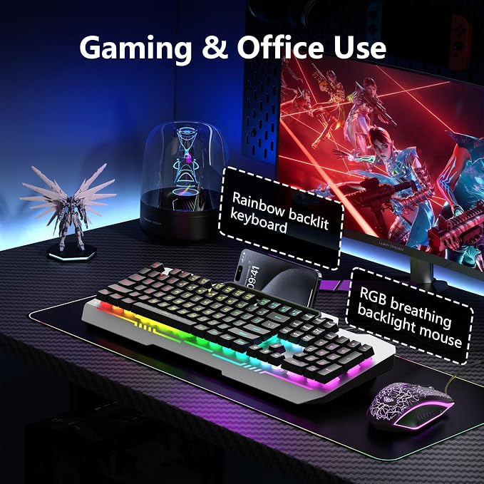 AULA Gaming Keyboard and Mouse,Wired 104-Key Mouse and Keyboard Combo Metal | Full Size Computer Keyboards with Number Pad,New Update Version,RGB Backlit Anti-Ghosting PC Keyboard for Laptop WinXP/7/8/10 - Image 8
