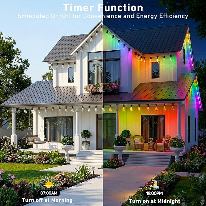 Outdoor String Lights,200FT Smart RGB+IC Patio Lights with Shatterproof LED Bulbs ,Outside Light Dimmable Patio for Decor DIY IP67 Waterproof ,Courtyard, garden,Holiday,LED lights more Scene Modes - Image 7