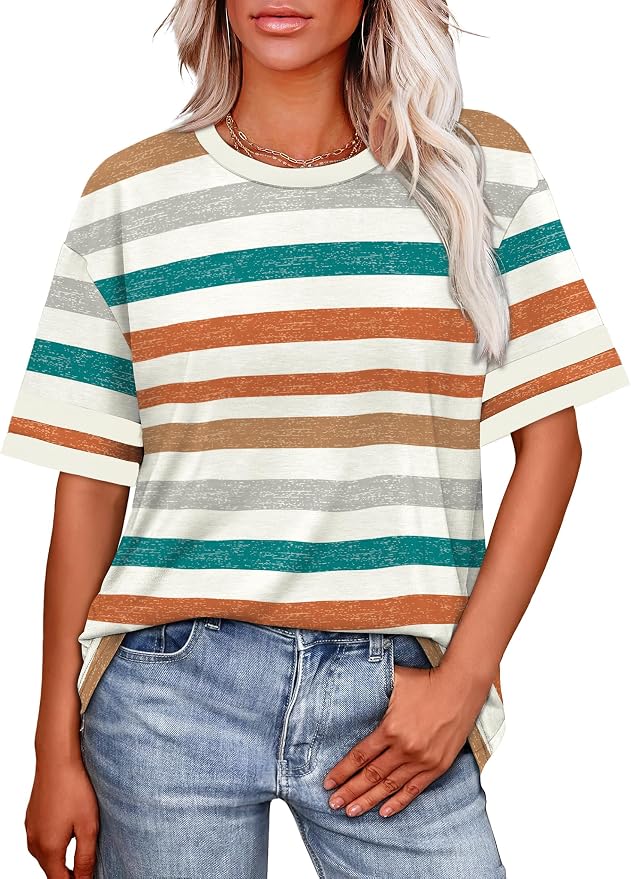 WIHOLL Womens T Shirts Loose Fit Short Sleeve Tees Crew Neck Color Block Summer Tops 2026 Fashion - Image 2