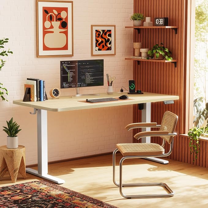Huuger Electric Standing Desk with Power Outlets and USB-C Port, 55 X 24 Inch Height Adjustable Desk, Sit Stand Desk for Home Office, Computer & Gaming Desk with 4 Presets, Stable Steel Frame, Marple - Image 2