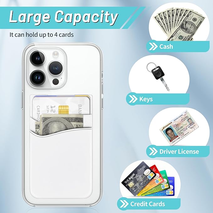 SHANSHUI Phone Wallet, Credit Card Holder for Back of Phone Case Wallet Pocket Stick on ID Bussiness Cards Sticky Pouch Compatible with iPhone, Samsung Galaxy, Android - 3 Pack Black Grey White - Image 3