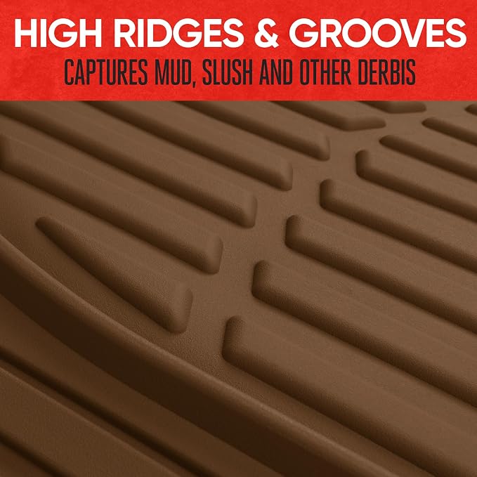 Motor Trend FlexTough Deep Dish All-Weather Floor Mats, Waterproof Trim-To Fit Mats for Cars, Trucks, SUVs - Universal Automotive Floor Liners, Car Accessories, Brown - Image 4