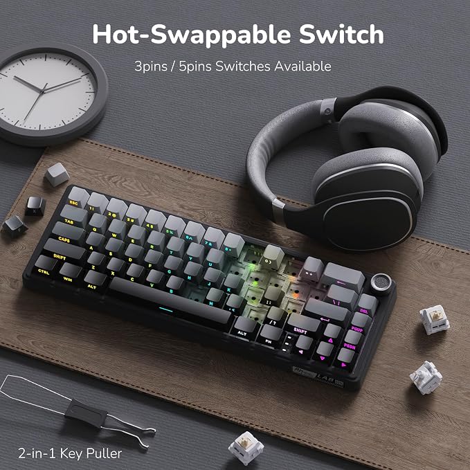 RK ROYAL KLUDGE R65 Wired Gaming Keyboard with Volume Knob, 60% Percent RGB Backlit Mechanical Keyboard, Side Printed PBT Keycaps, QMK/VIA, 66 Keys Hot Swappable Beige Switch, Gradient Black - Image 5