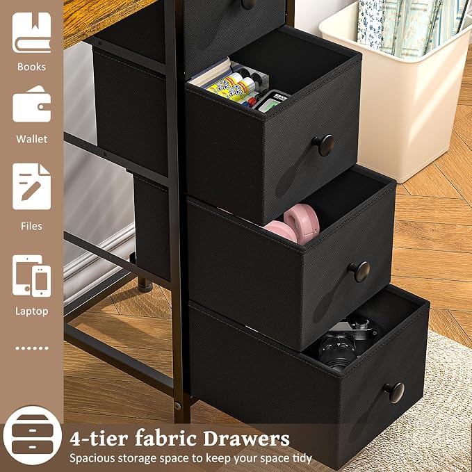 Small Computer Desk with 4 Fabric Drawers, 36 Inch Reversible Writing Desk for Home Office Bedroom, Modern Simple Kids Student Study Desk with Storage, Compact Desk for Small Spaces, Rustic Brown - Image 7